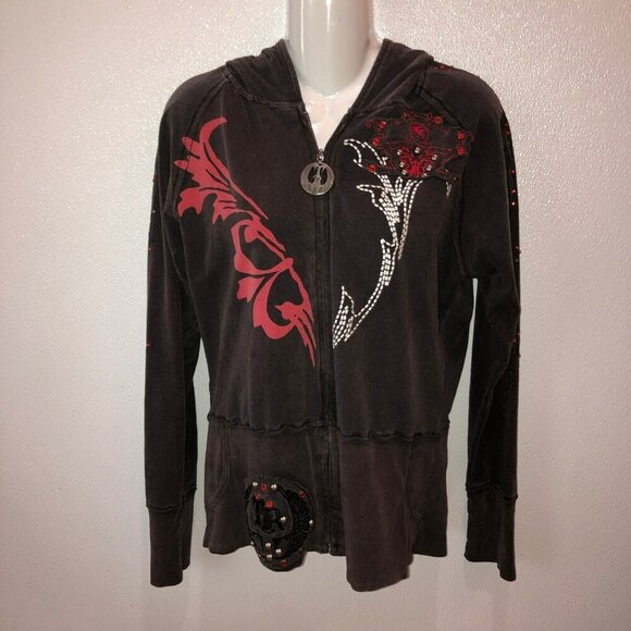 Treasure Rock Womens Size XL Black Rhinestones Full Zip Up Hoodie Jacket - Picture 4 of 12